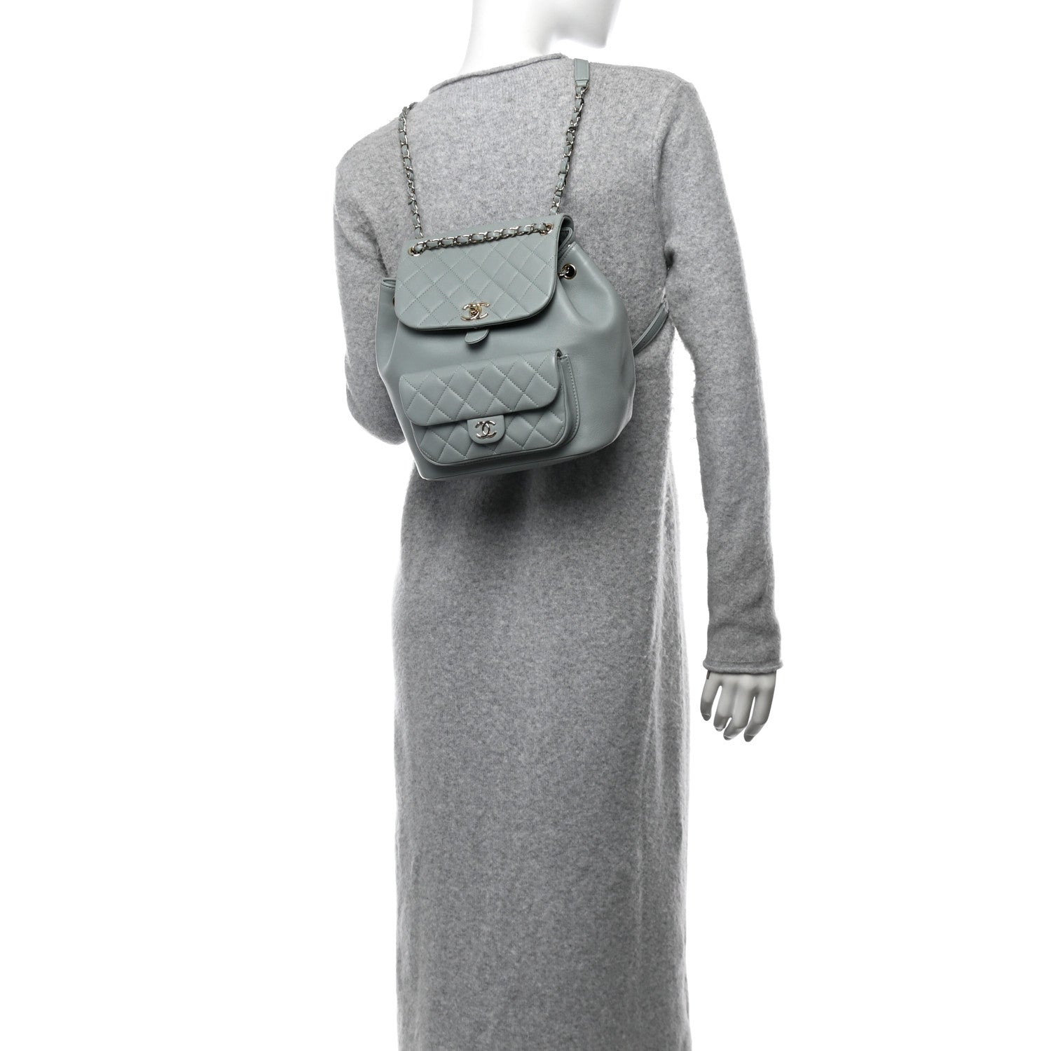 Chanel Lambskin Quilted Large Duma Drawstring Backpack Grey 2 of 10