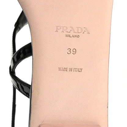 Prada Vernice Metal Triangle Logo Slingback Flat Thong Sandals 39 Black 8 of 10