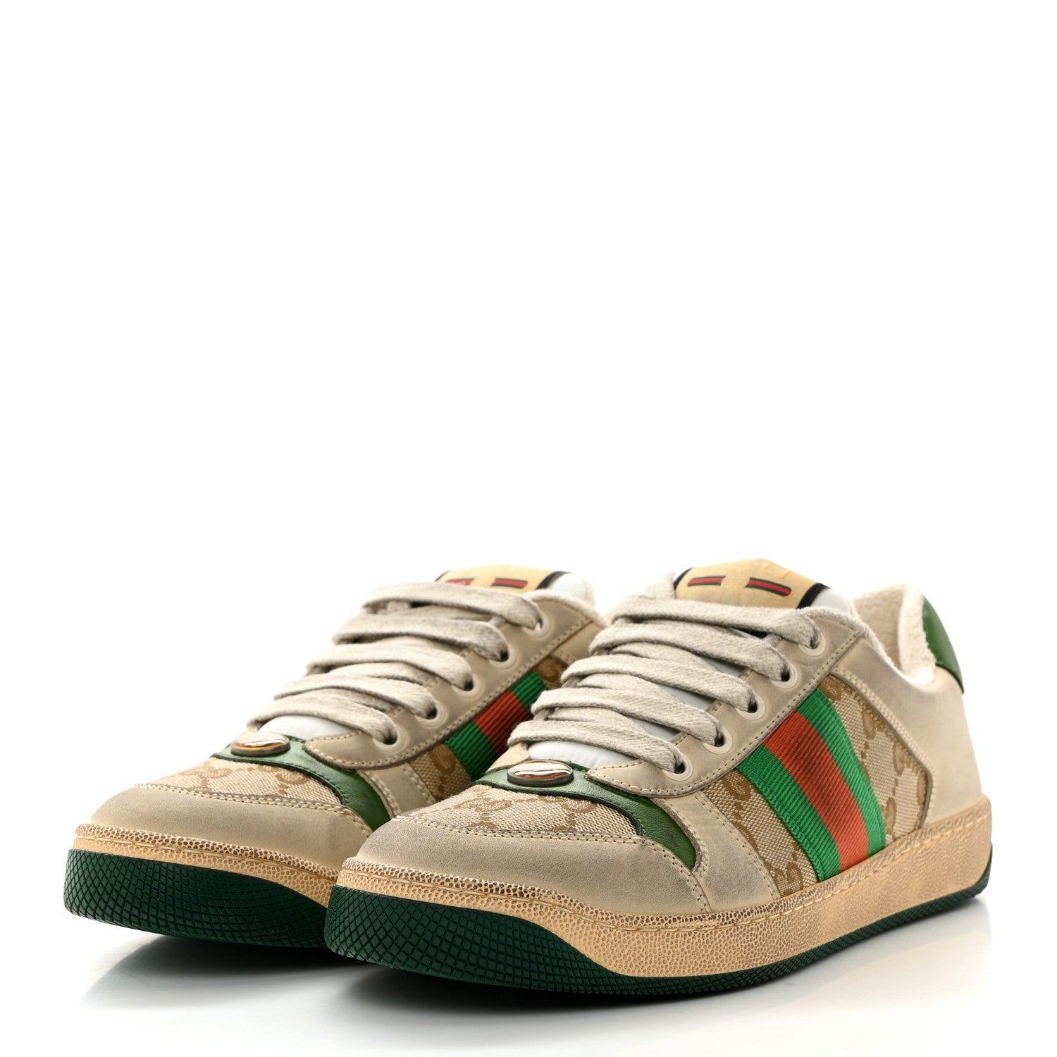 Gucci GG Monogram Nubuck Web Womens Screener Sneakers 37 New Sand Dusty Milk Vintage Green 3 of 8