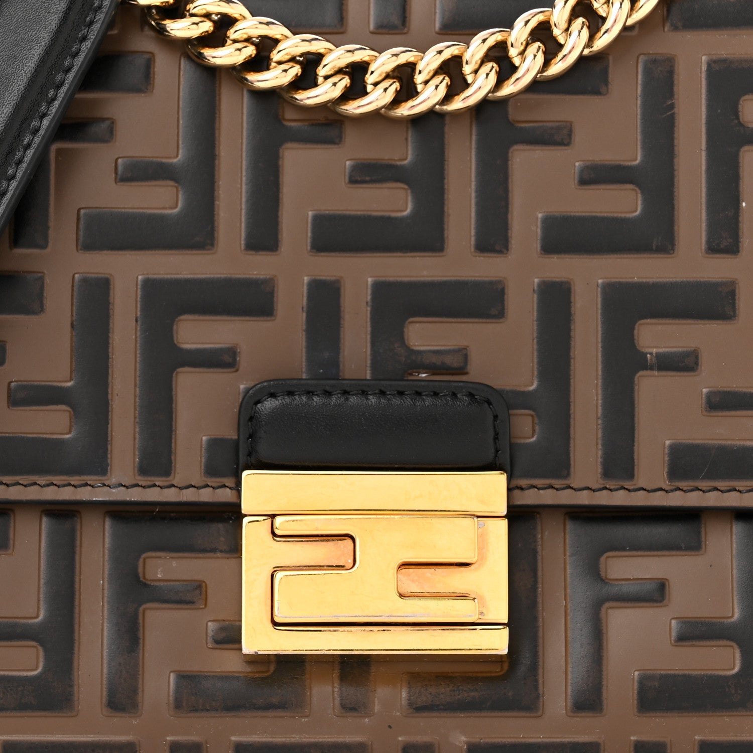 Fendi Vitello Liberty Bi-Color FF 1974 Embossed Small Kan U Shoulder Bag Maya Black 9 of 21
