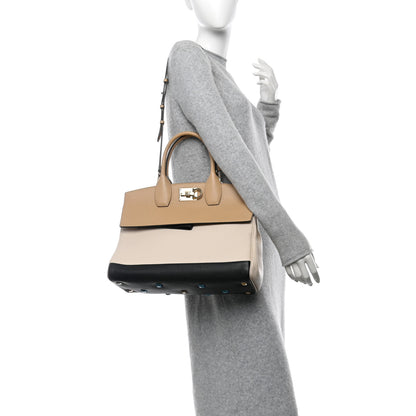 Salvatore Ferragamo Calfskin Large Studio Bag Dune Bone Black 2 of 10