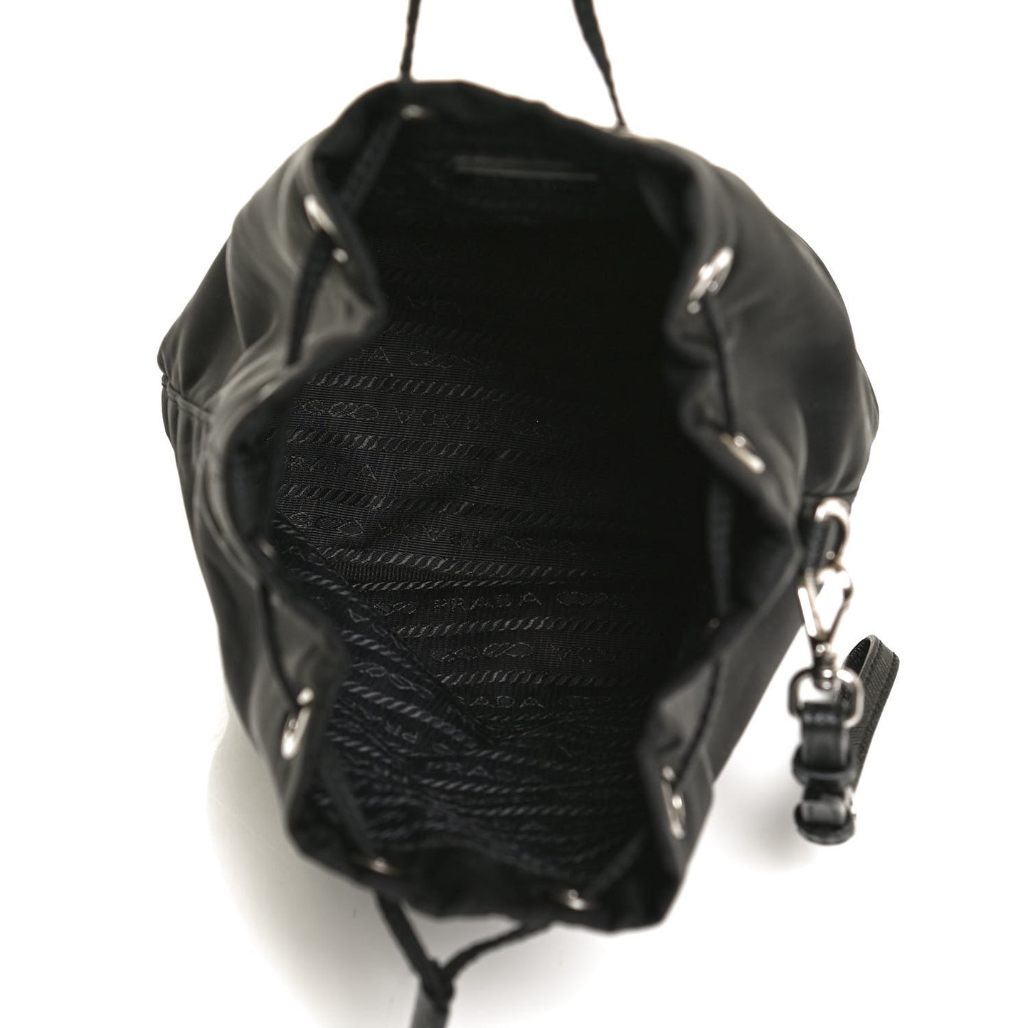 Saffiano Tessuto Nylon Vela Bucket Wristlet Black