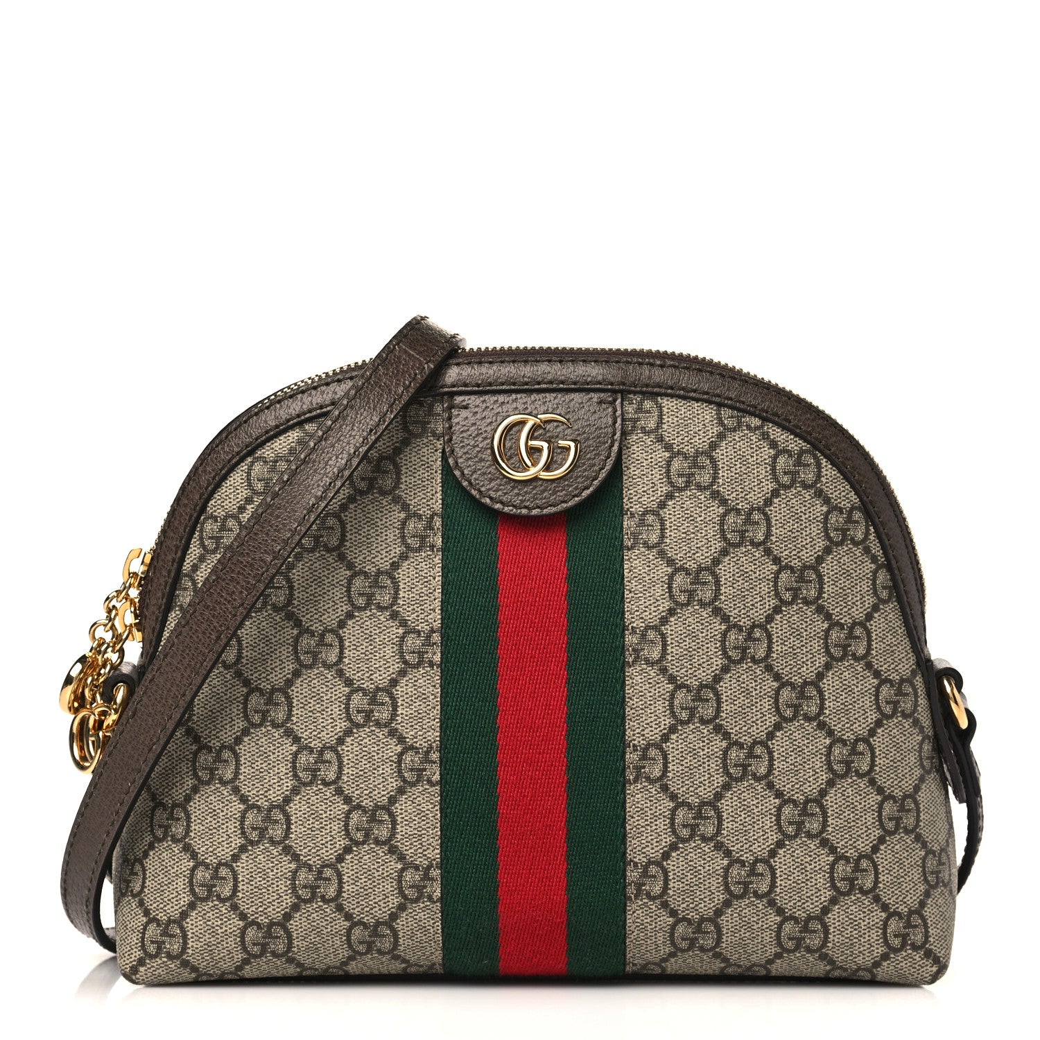 Gucci GG Supreme Monogram Textured Dollar Calfskin Web Small Ophidia Dome Shoulder Bag Beige Ebony New Acero 1 of 9