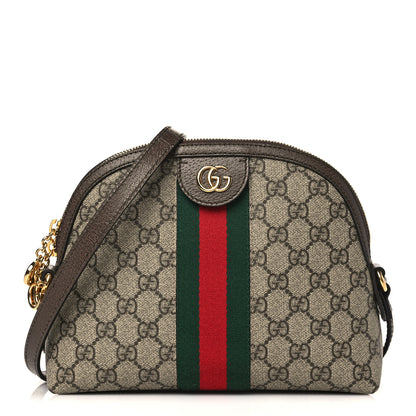 Gucci GG Supreme Monogram Textured Dollar Calfskin Web Small Ophidia Dome Shoulder Bag Beige Ebony New Acero 1 of 9