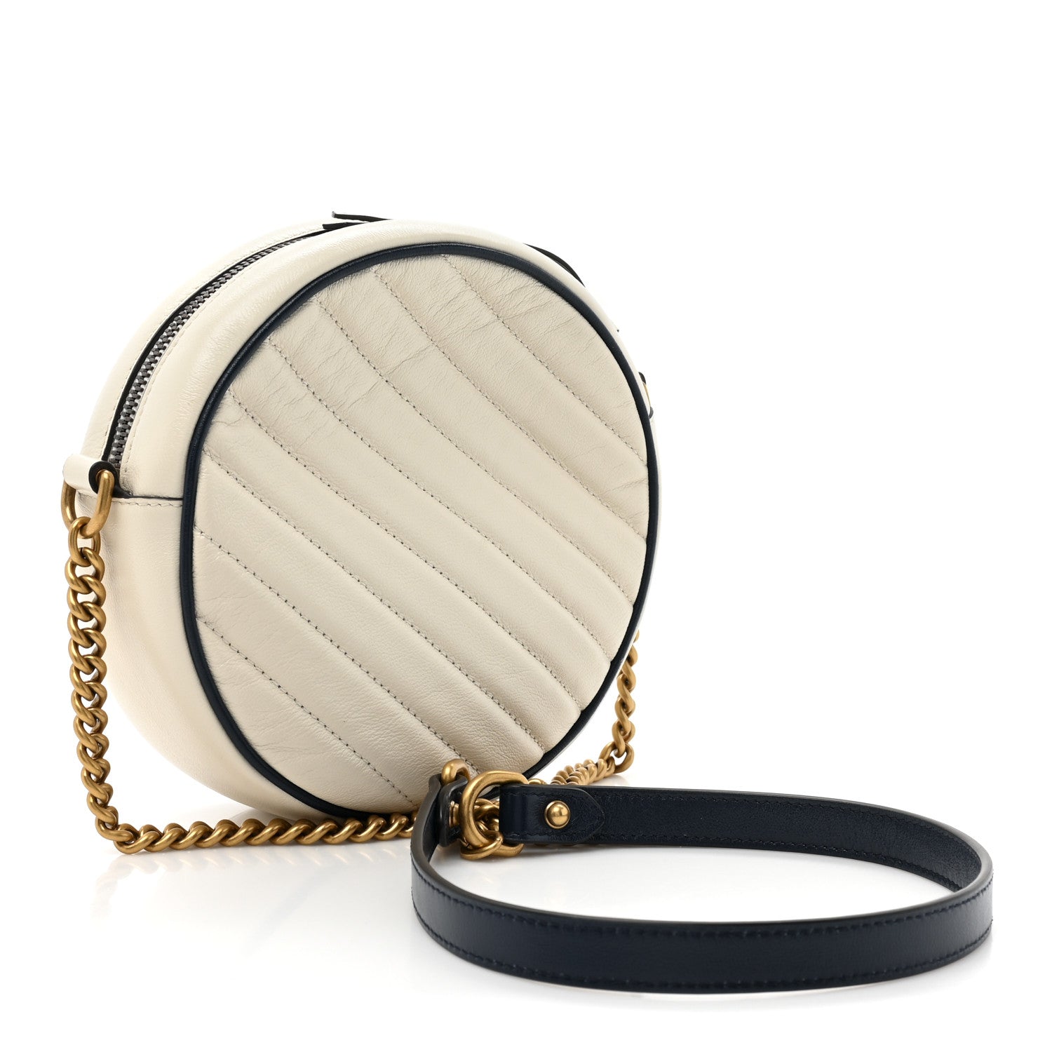 Gucci Azalea Calfskin Matelasse Diagonal Mini Torchon GG Marmont Round Shoulder Bag Mystic White Blue Agata 3 of 9