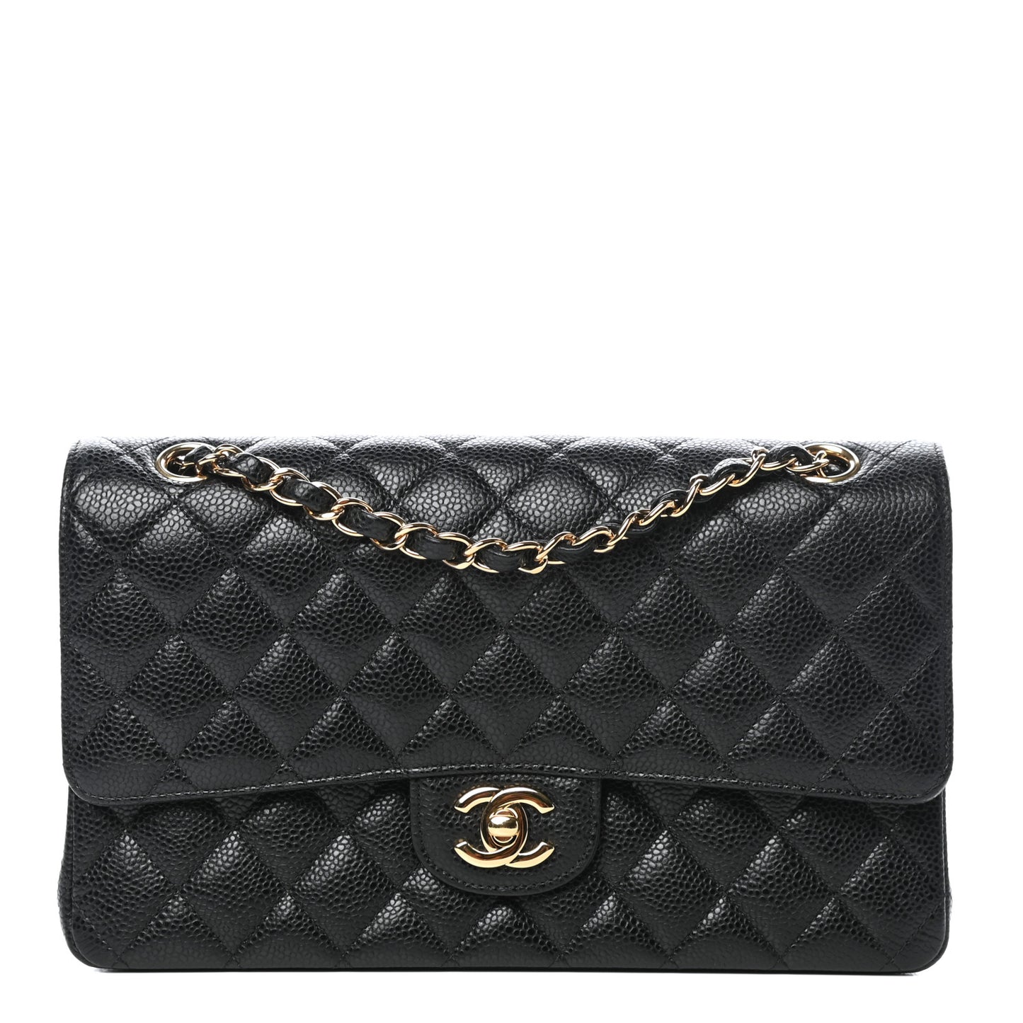 Caviar Quilted Medium Double Flap Black
