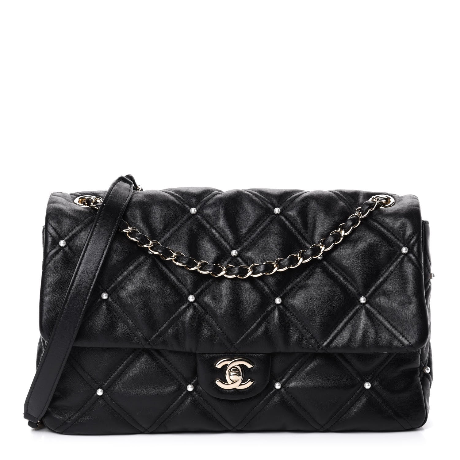 Chanel Lambskin Quilted Pearl Studded Flap Black 1 of 10