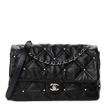Chanel Lambskin Quilted Pearl Studded Flap Black 1 of 10
