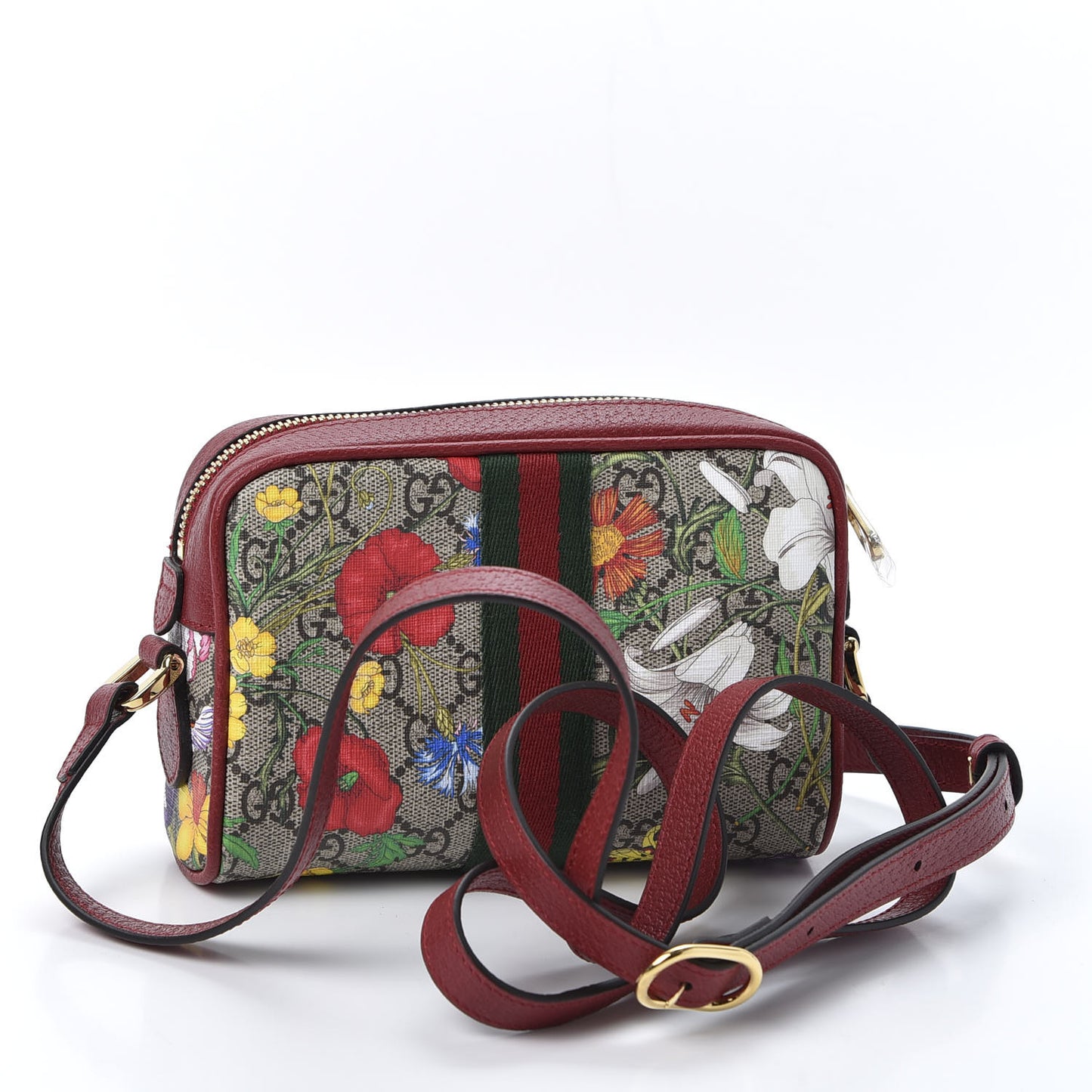 GG Supreme Monogram Flora Web Mini Ophidia Shoulder Bag Red