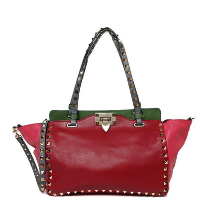 Valentino Garavani Vitello Colorblock Small Rockstud Tote Deep Rose Clover Grey Scarlet 1 of 22