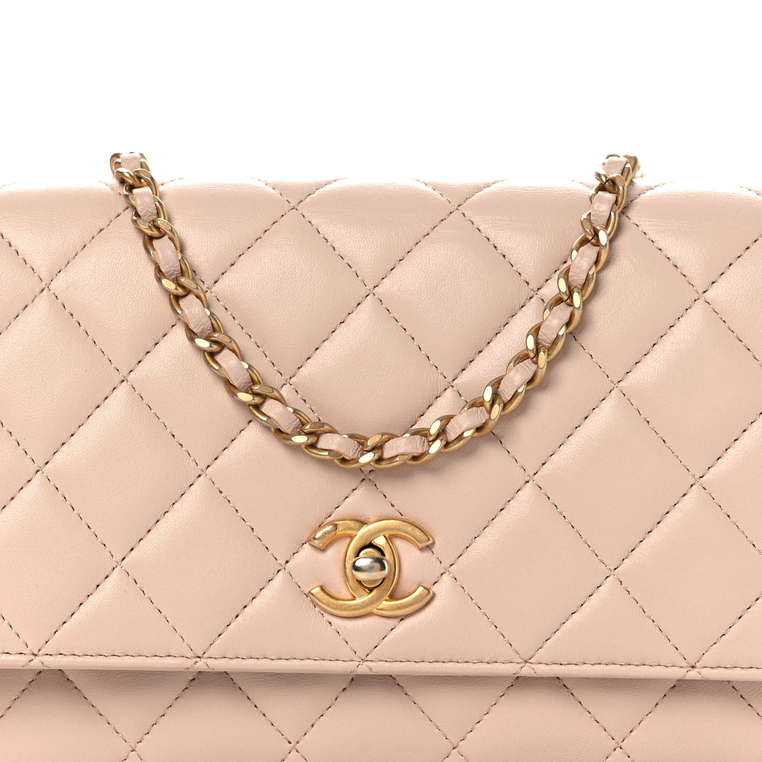 Chanel Lambskin Quilted CC Pearl Crush Wallet on Chain WOC Light Pink 9 of 15