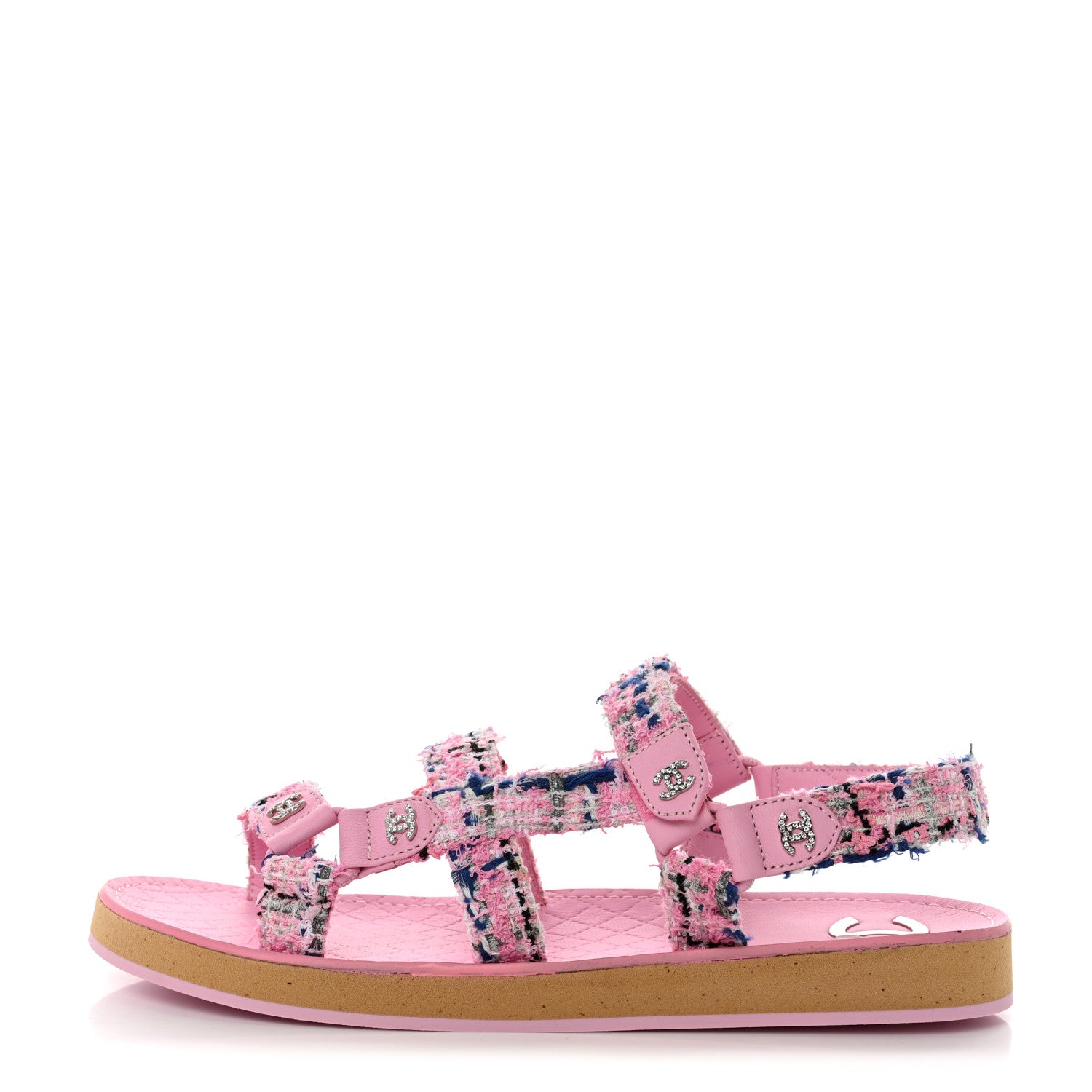 Chanel Tweed Lambskin Crystal CC Sandals 41 Pink Multicolor 1 of 9
