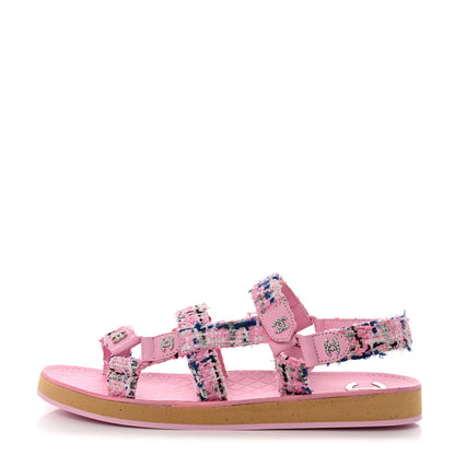 Chanel Tweed Lambskin Crystal CC Sandals 41 Pink Multicolor 1 of 9