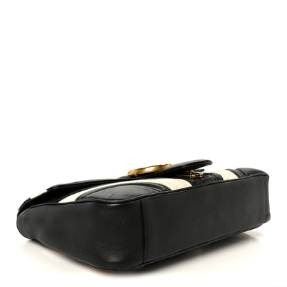 Gucci Calfskin Matelasse Medium GG Marmont Shoulder Bag Black White 4 of 11
