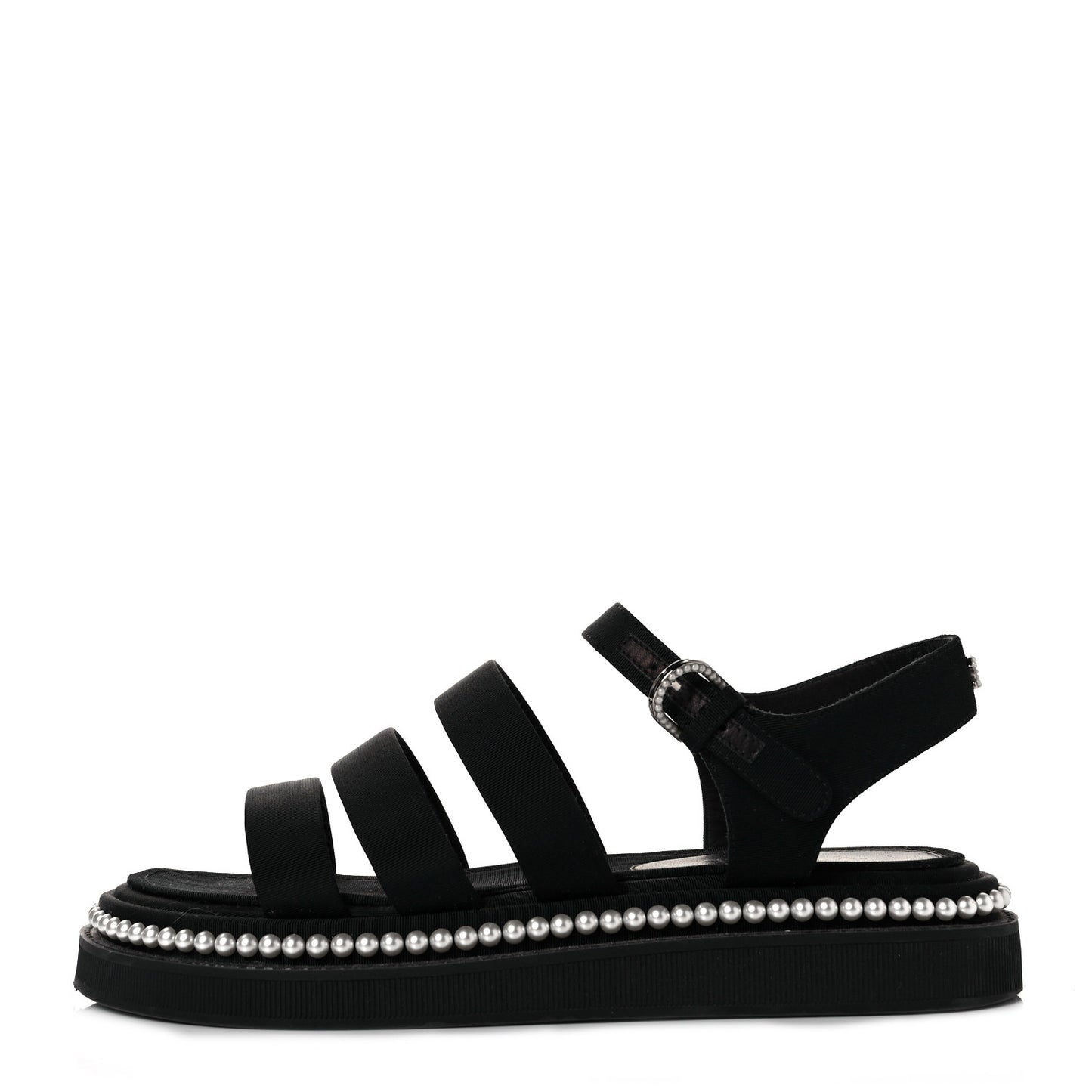 Grosgrain Pearl Flat Sandals 37 Black