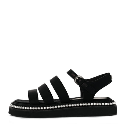 Chanel Grosgrain Pearl Flat Sandals 37 Black 1 of 9