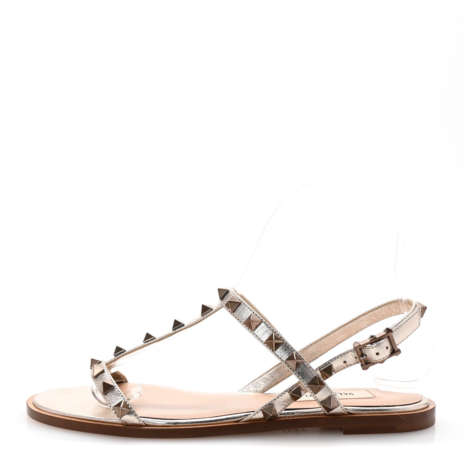 Valentino Garavani Metallic Nappa Rockstud T-Strap Slingback Flat