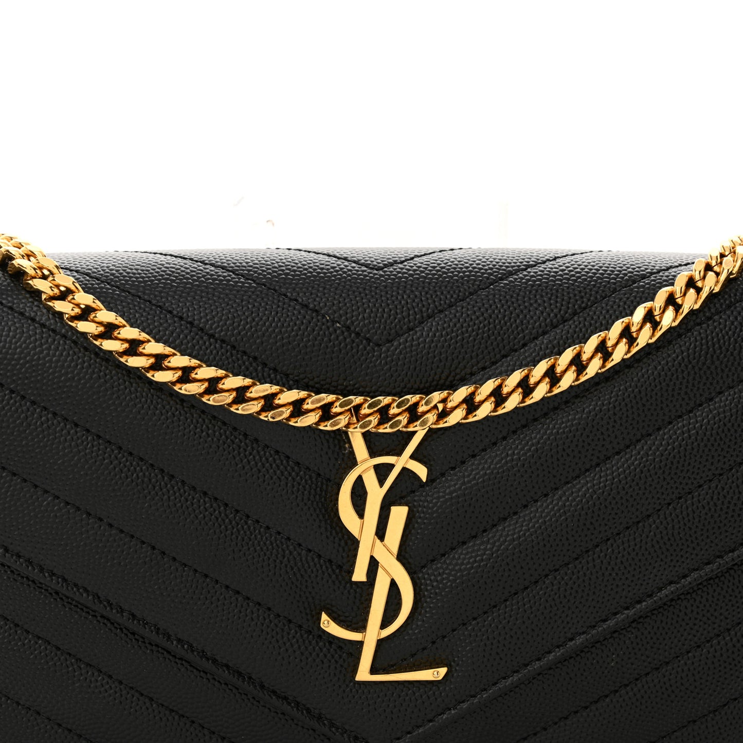 Grain De Poudre Matelasse Chevron Monogram Chain Wallet Black
