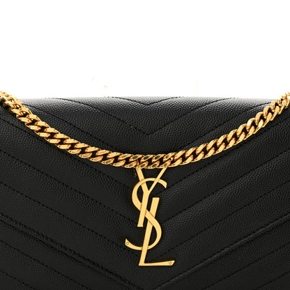 Saint Laurent Grain De Poudre Matelasse Chevron Monogram Chain Wallet Black 8 of 11