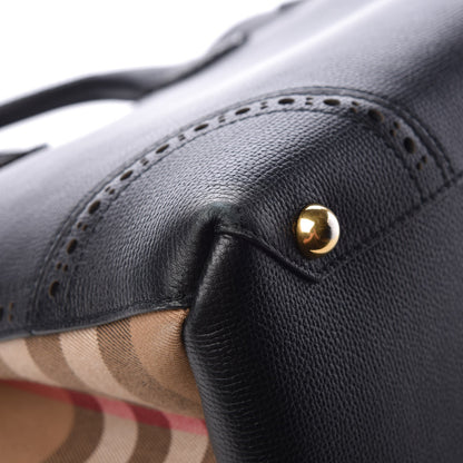 Burberry Grainy Calfskin Perforated House Check Medium Brogue Banner Tote Black 7 of 9