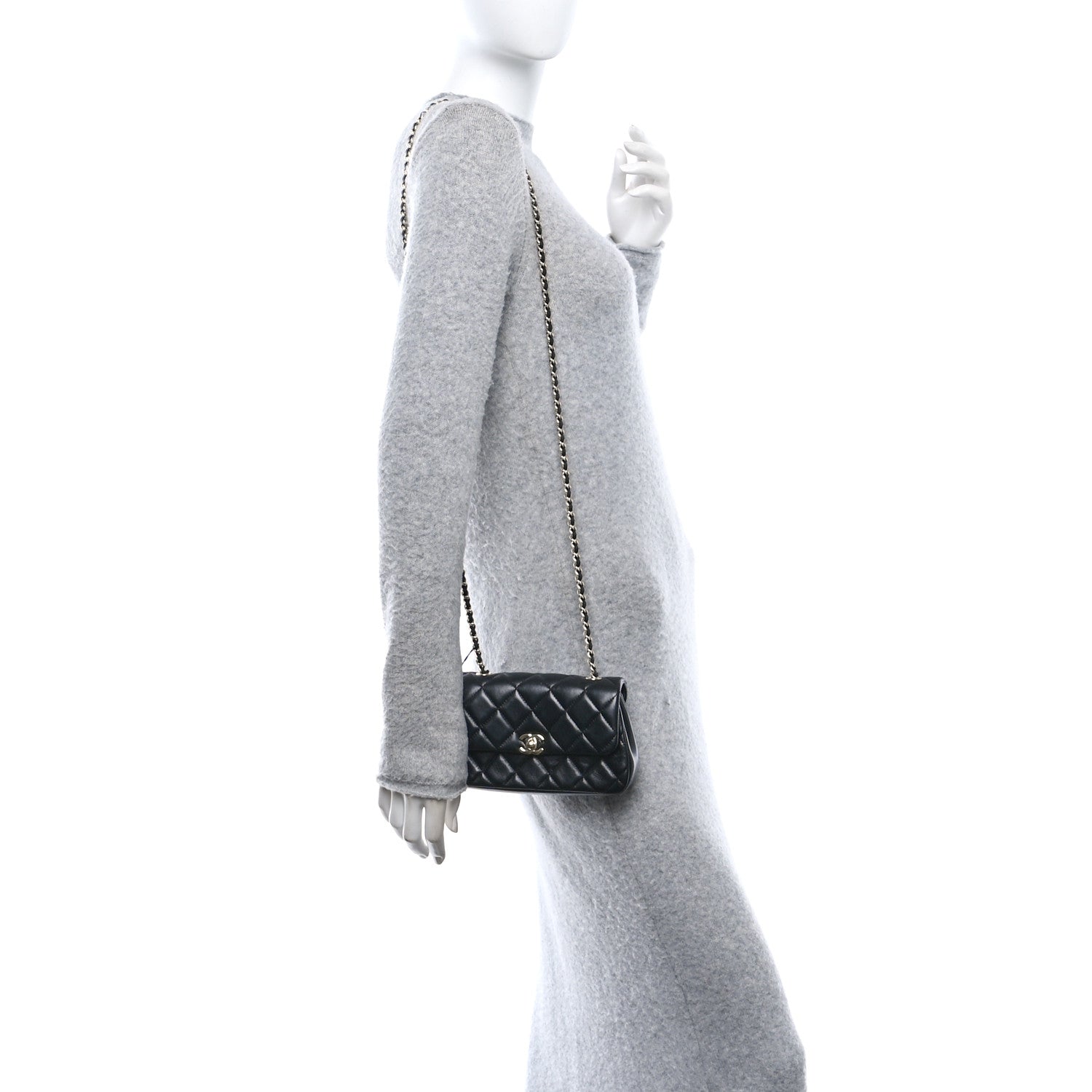 Chanel Lambskin Quilted Rectangular Phone Holder Clutch With Chain Black 2 of 11