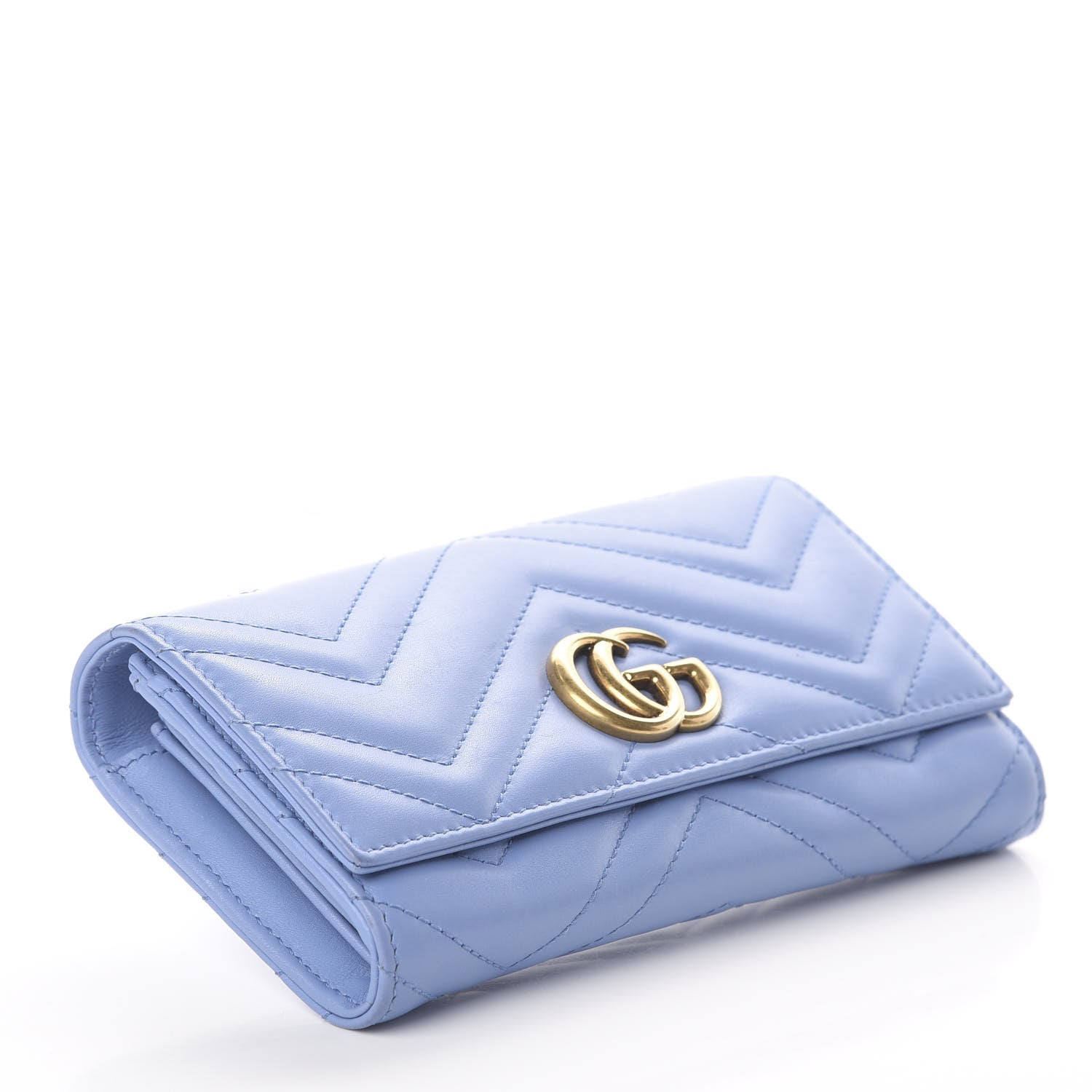 Gucci Calfskin Matelasse GG Marmont Continental Wallet Clear Sky Blue 3 of 6