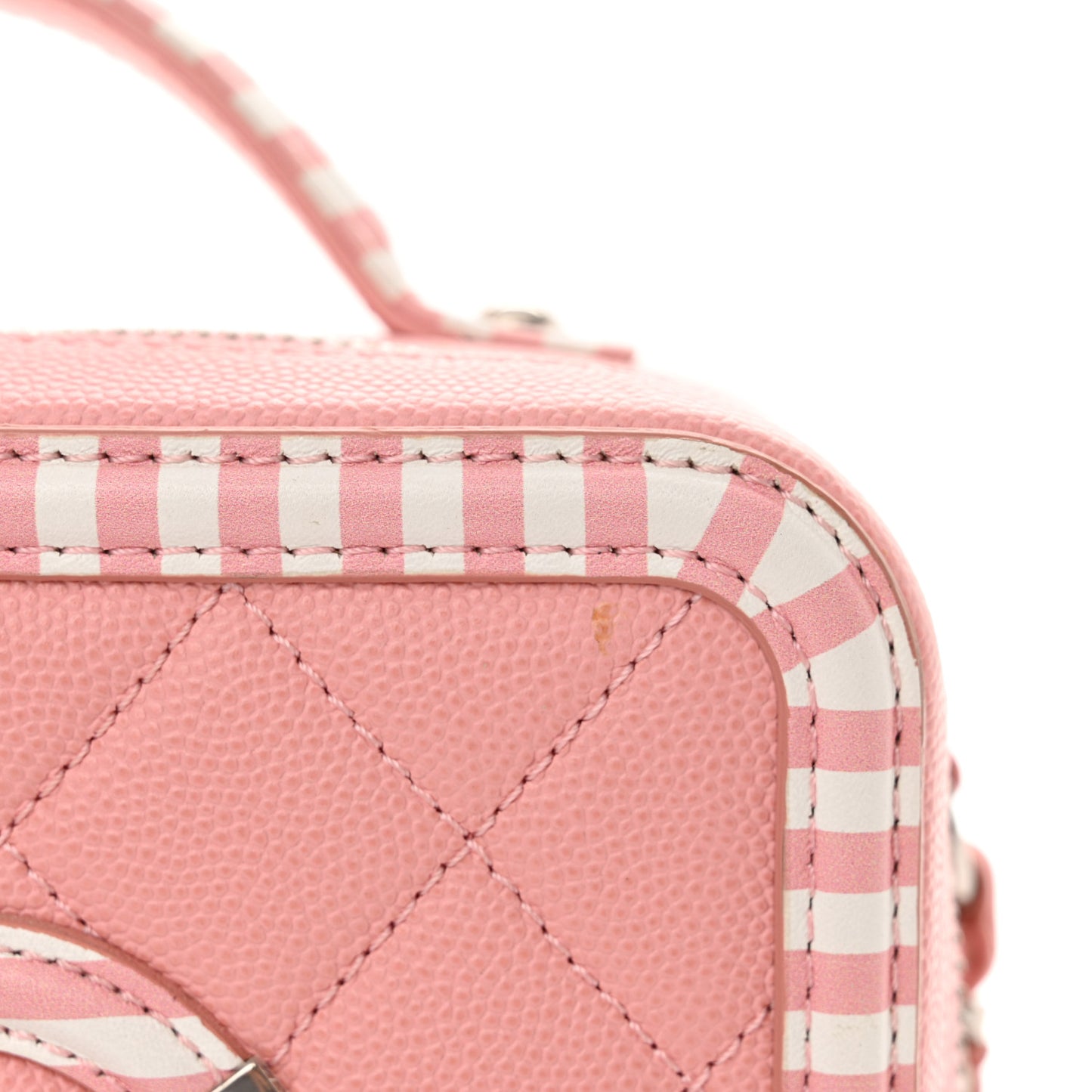 Caviar Quilted Striped Medium CC Filigree Vanity Case Pink White