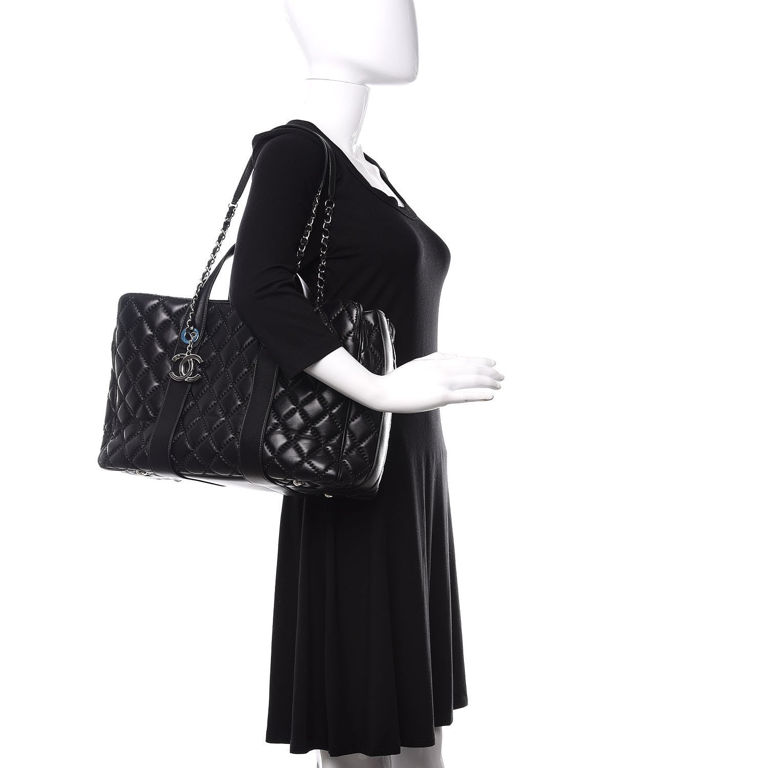 Chanel Lambskin Quilted Large Easy Carry Shopping Tote Black 2 of 12