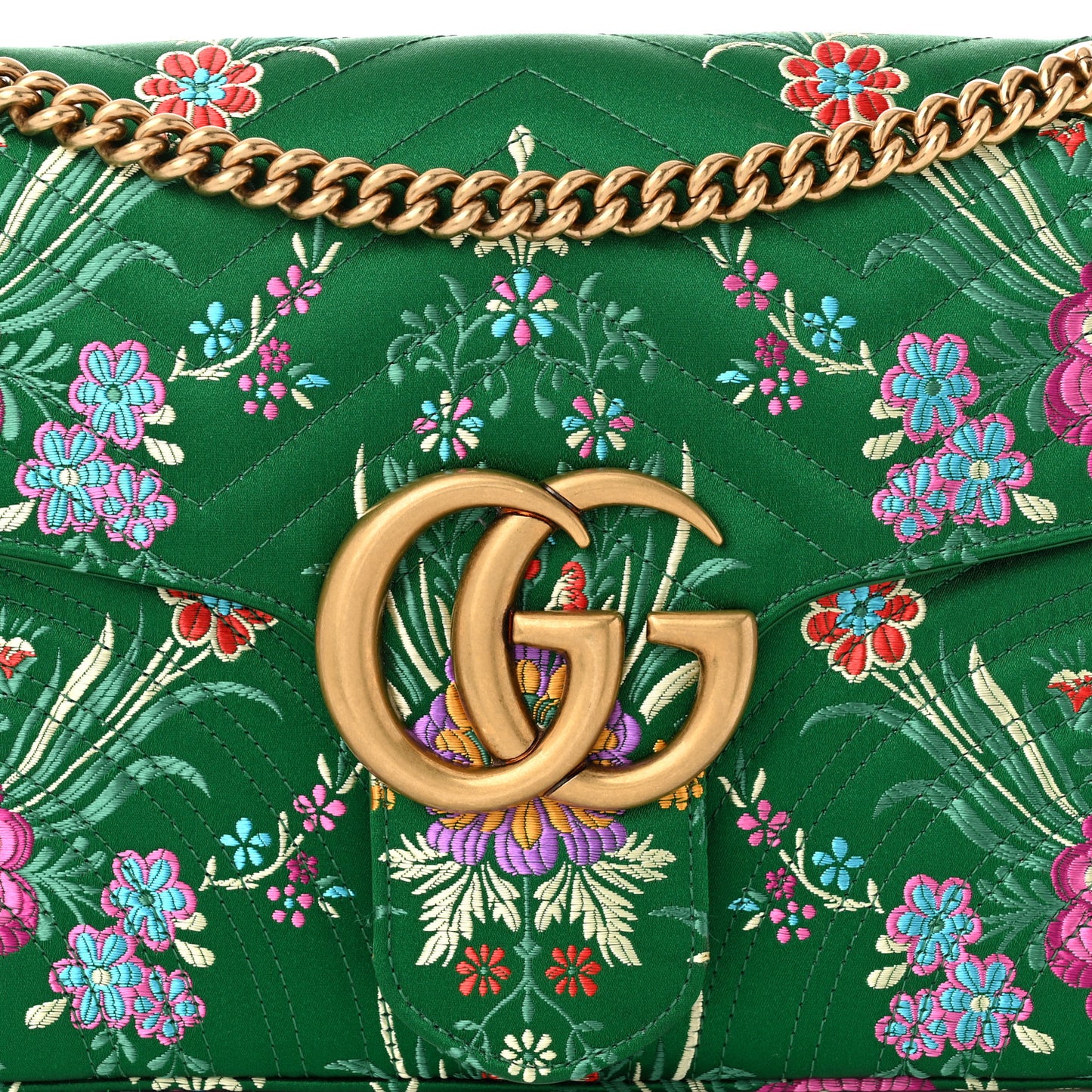 Jacquard Matelasse Floral Medium GG Marmont Shoulder Bag Green