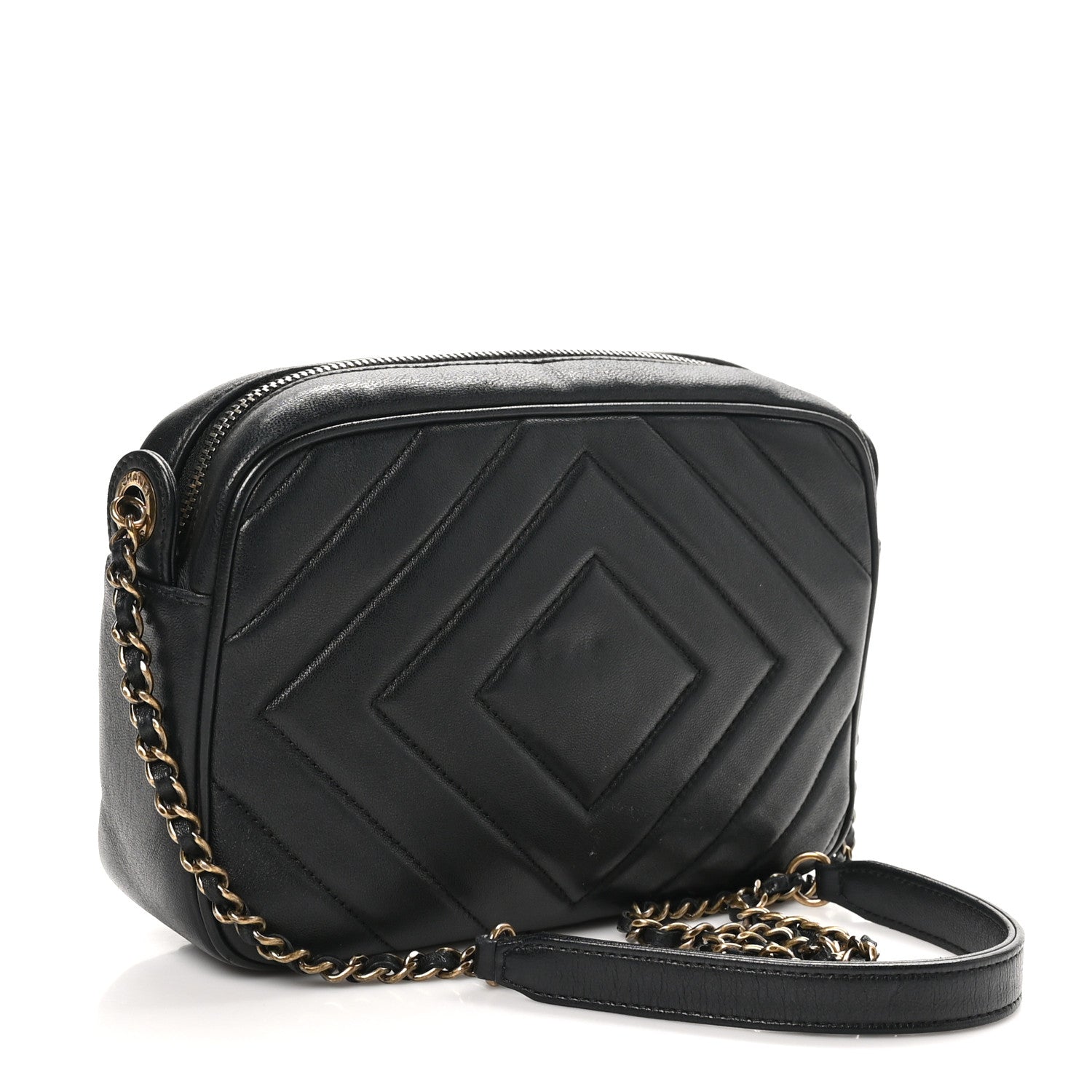 Chanel Lambskin Chevron Quilted Pyramid CC Camera Case Black 2 of 11