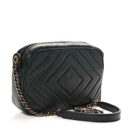 Chanel Lambskin Chevron Quilted Pyramid CC Camera Case Black 2 of 11