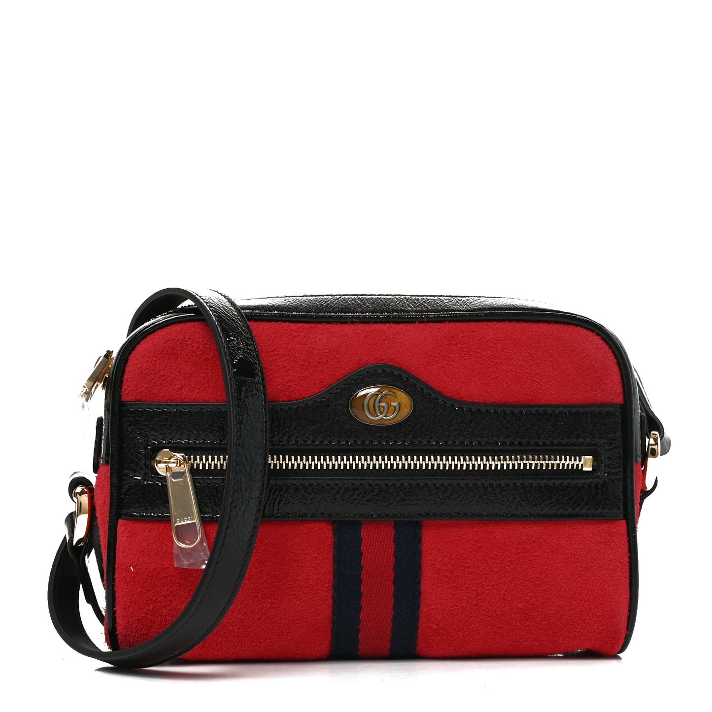 Suede Patent Web Mini Ophidia Shoulder Bag Hibiscus Red Black