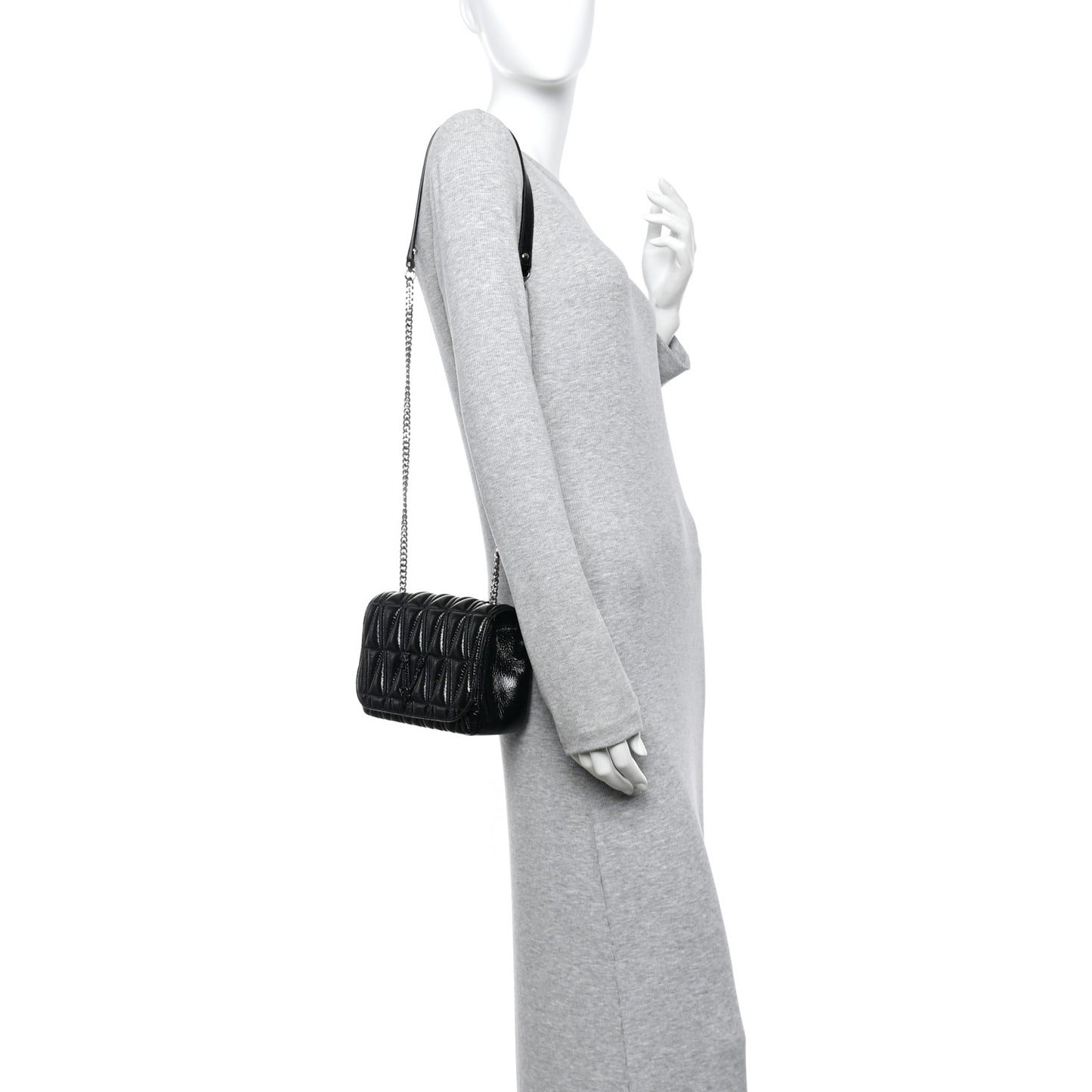 Patent Nappa Quilted Virtus Shoulder Bag Black