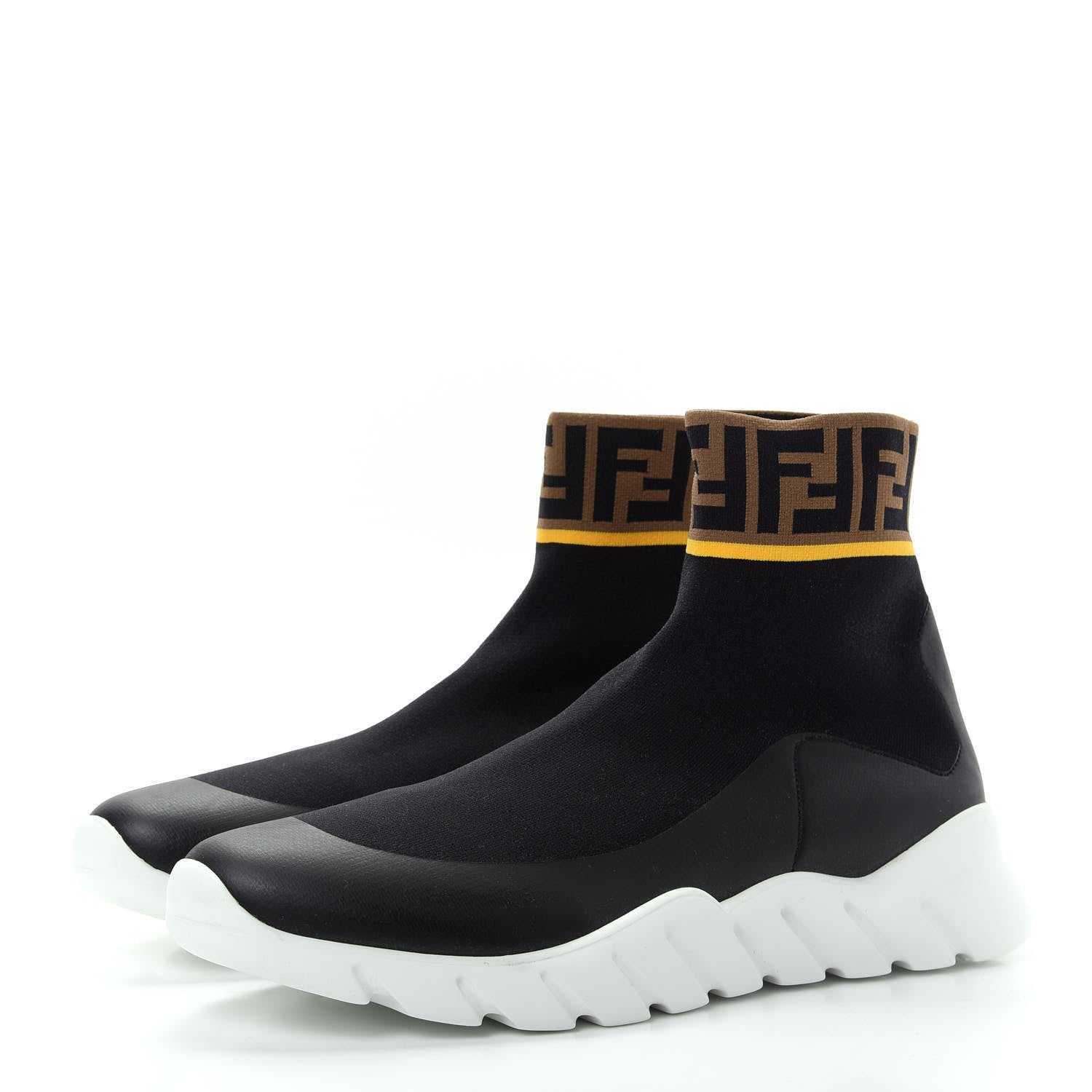 Fendi Jersey FF Mania Mens High Top Sock Sneakers 9.5 Black Tobacco Yema 3 of 11