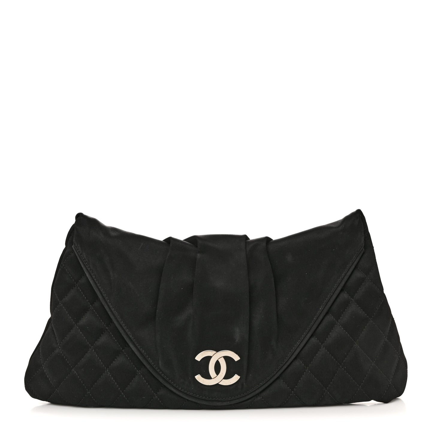 Satin Quilted Flap Clutch Black
