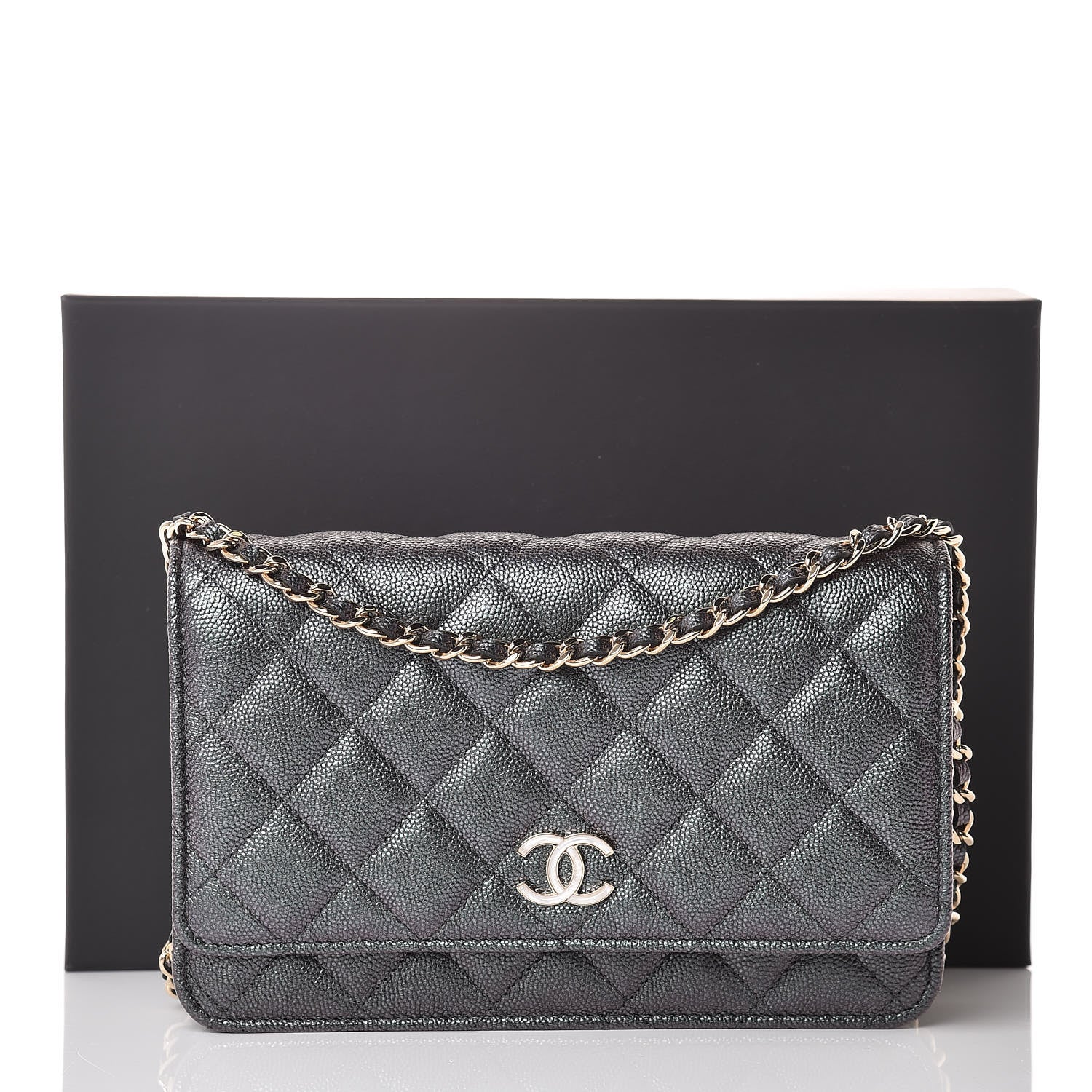 Chanel Iridescent Caviar Quilted Wallet On Chain WOC Black 10 of 10