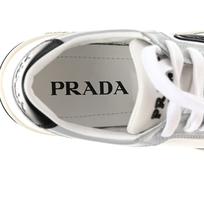 Prada Vitello Sport Spazzolato Rois Rubber Triangle Logo Perforated Womens District Low Top 30mm Sneakers 37 White Fiordaliso 7 of 10