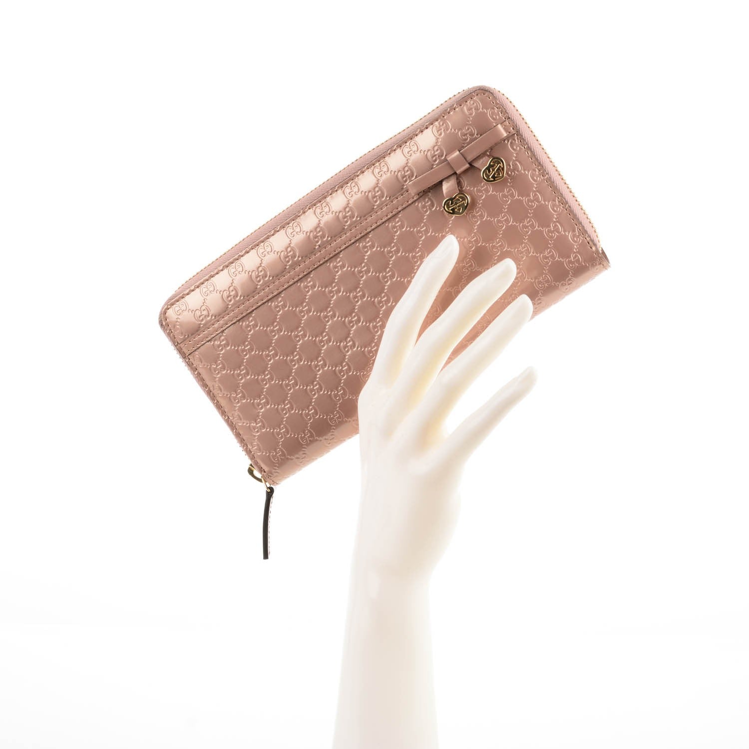 Gucci Patent Microguccissima Bow Heart Zip Around Wallet Pink 2 of 7