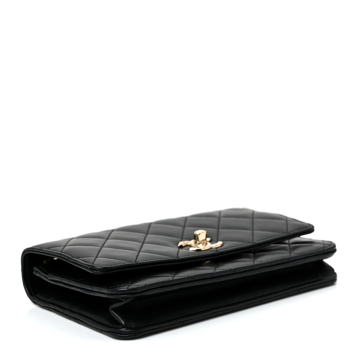 Lambskin Quilted Trendy CC Wallet On Chain WOC Black