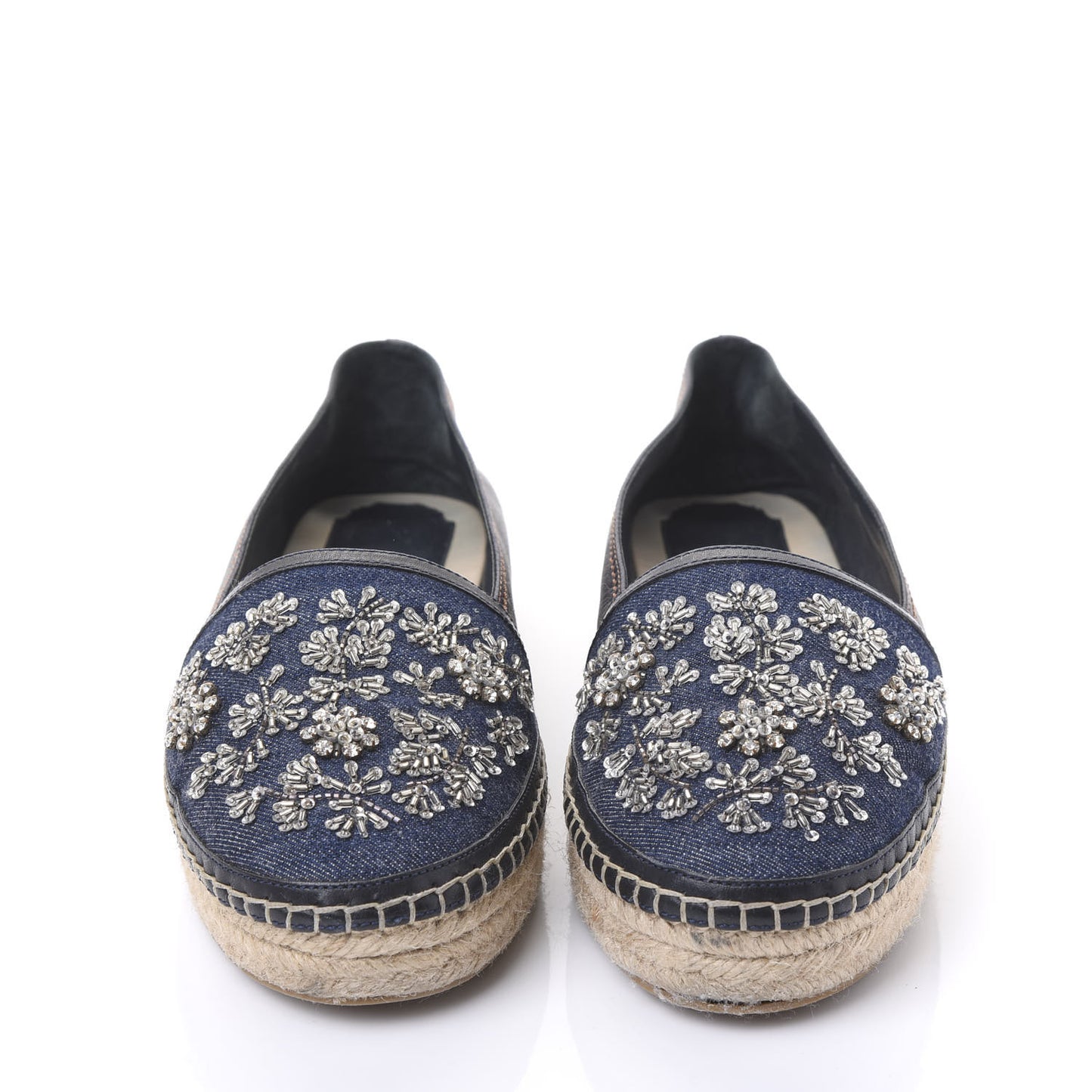 Denim Embroidered Riviera Espadrille 40 Bleu Jean