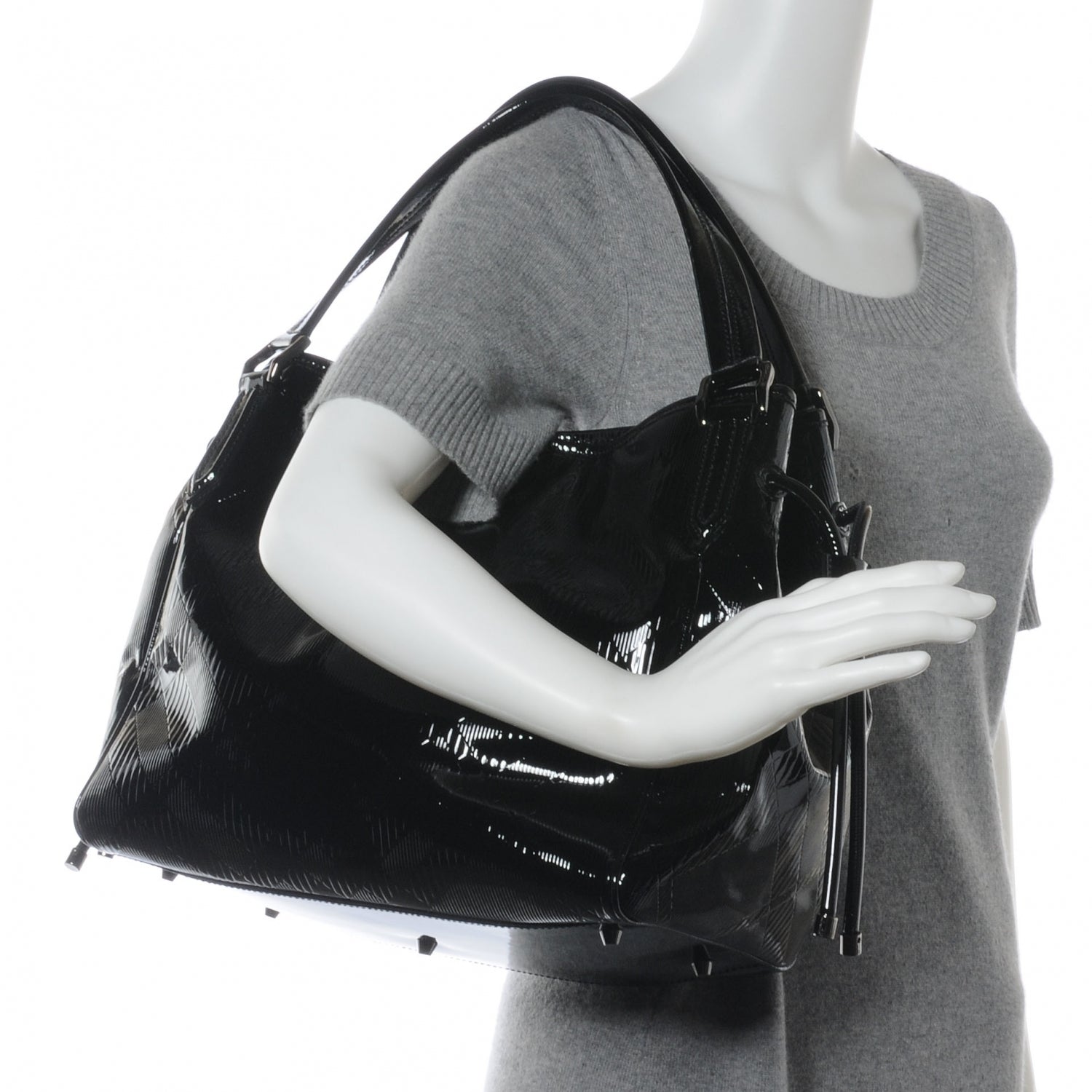 Burberry Patent Check Embossed Tote Black 2 of 9