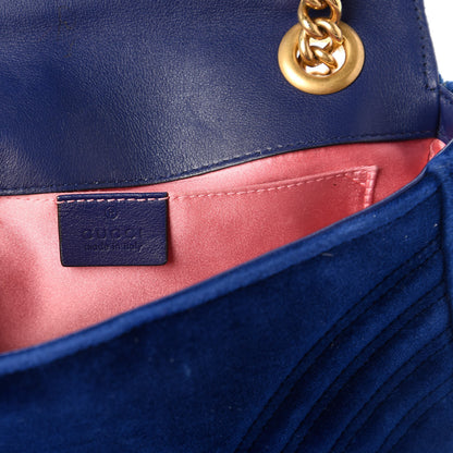 Gucci Velvet Matelasse Mini GG Marmont Shoulder Bag Cobalt Blue 8 of 10