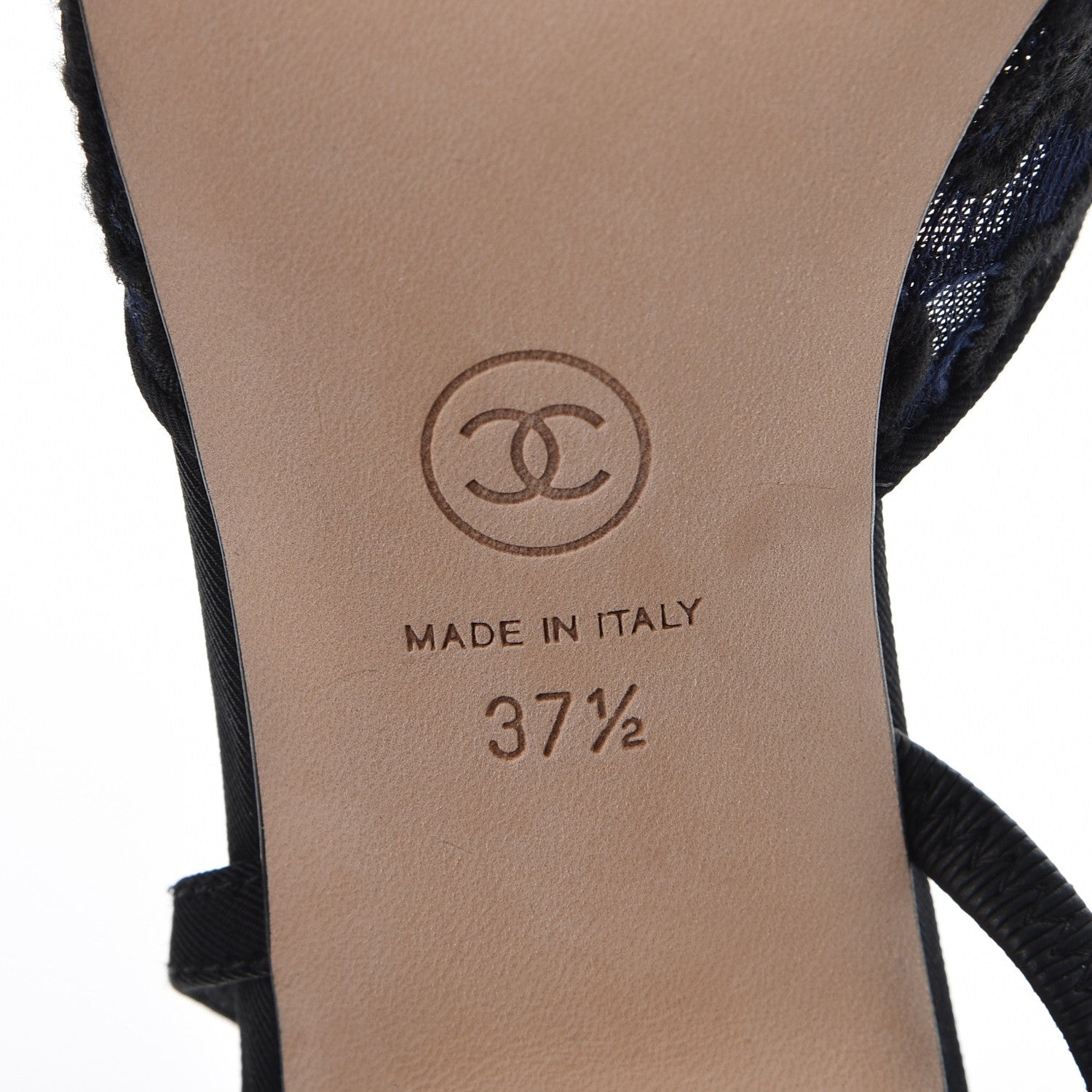 Chanel Lace Grosgrain Cap Toe CC Slingback Pumps 37.5 Navy Black 6 of 9