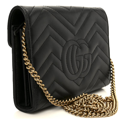 Gucci Calfskin Matelasse GG Marmont Chain Wallet Black 3 of 10