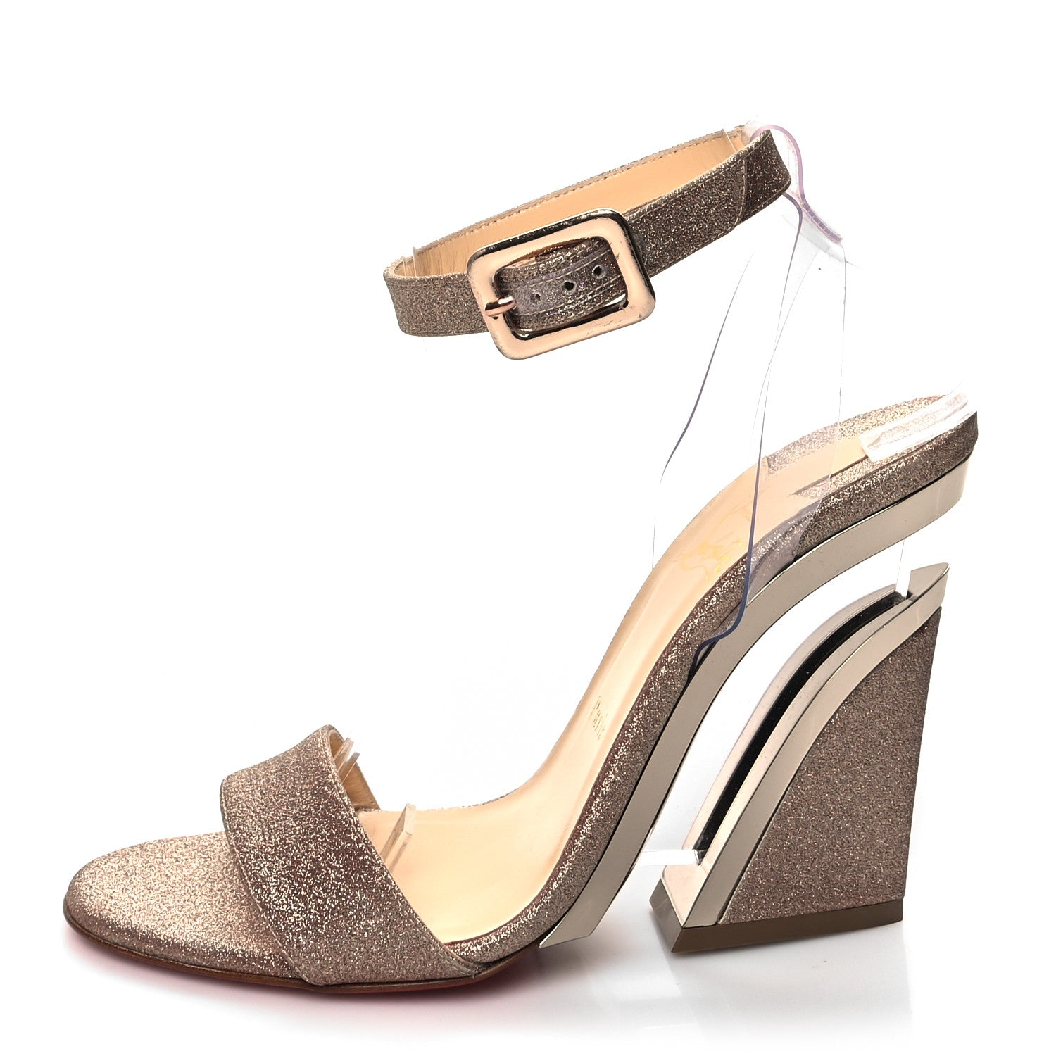 Christian Louboutin PVC Glitter Levitallo 100 Sandals 39.5 Nude 1 of 9
