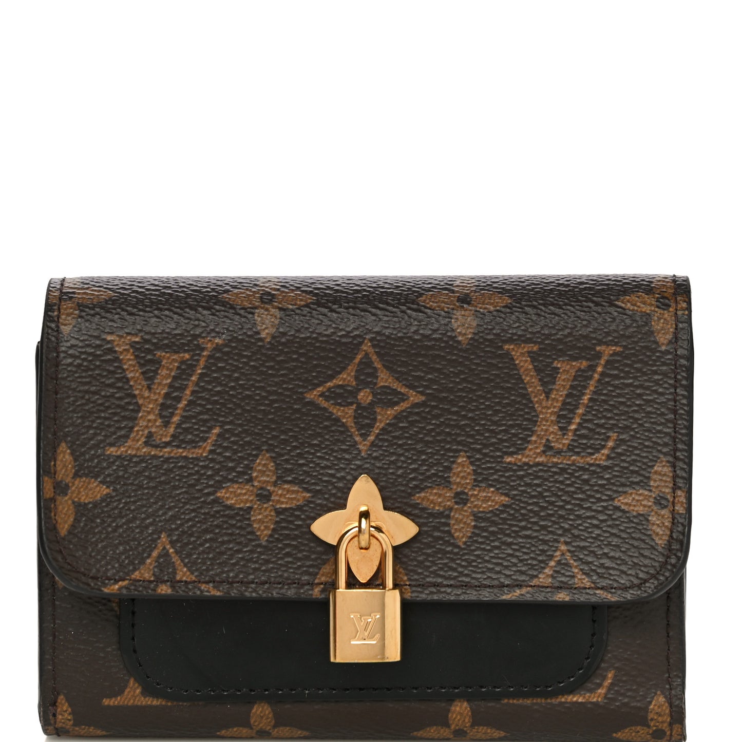Monogram Flower Lock Compact Wallet Black