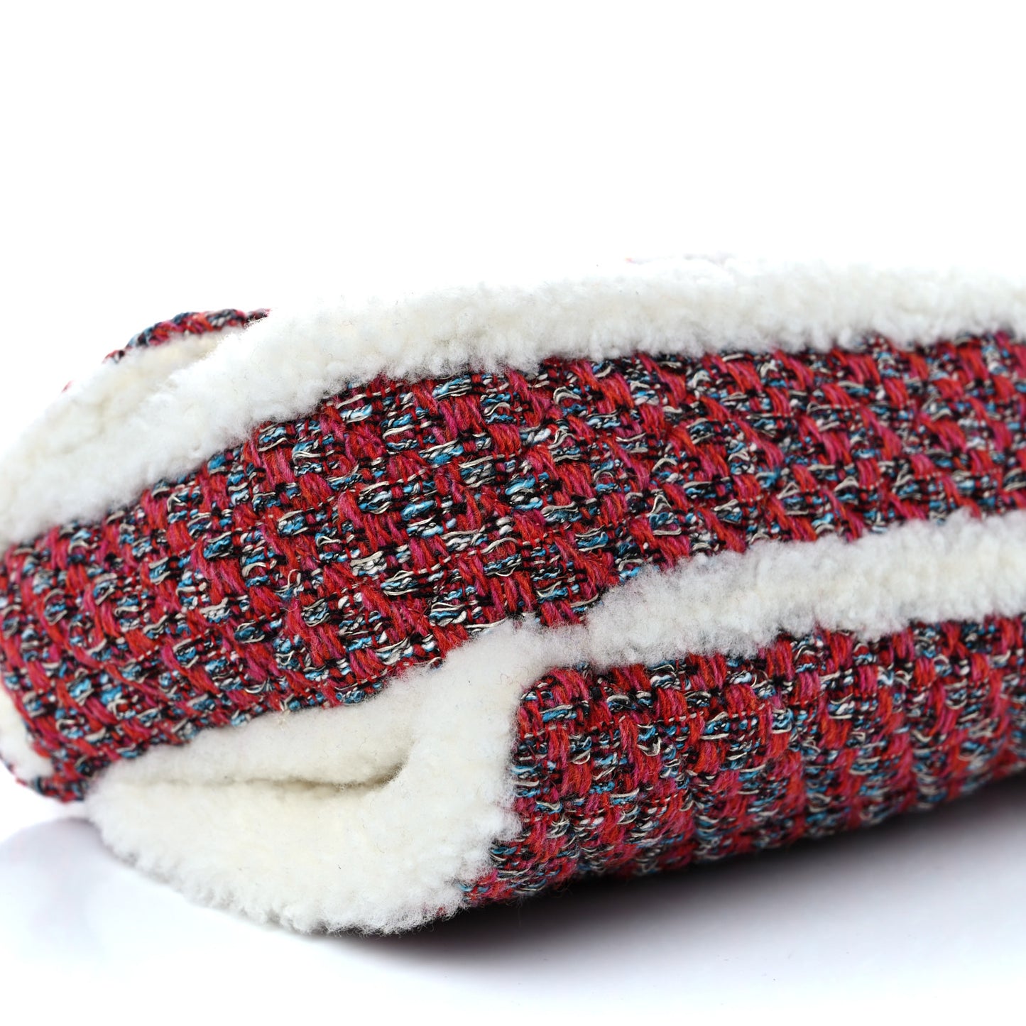 Tweed Shearling Quilted Large CC Flap Bag Red