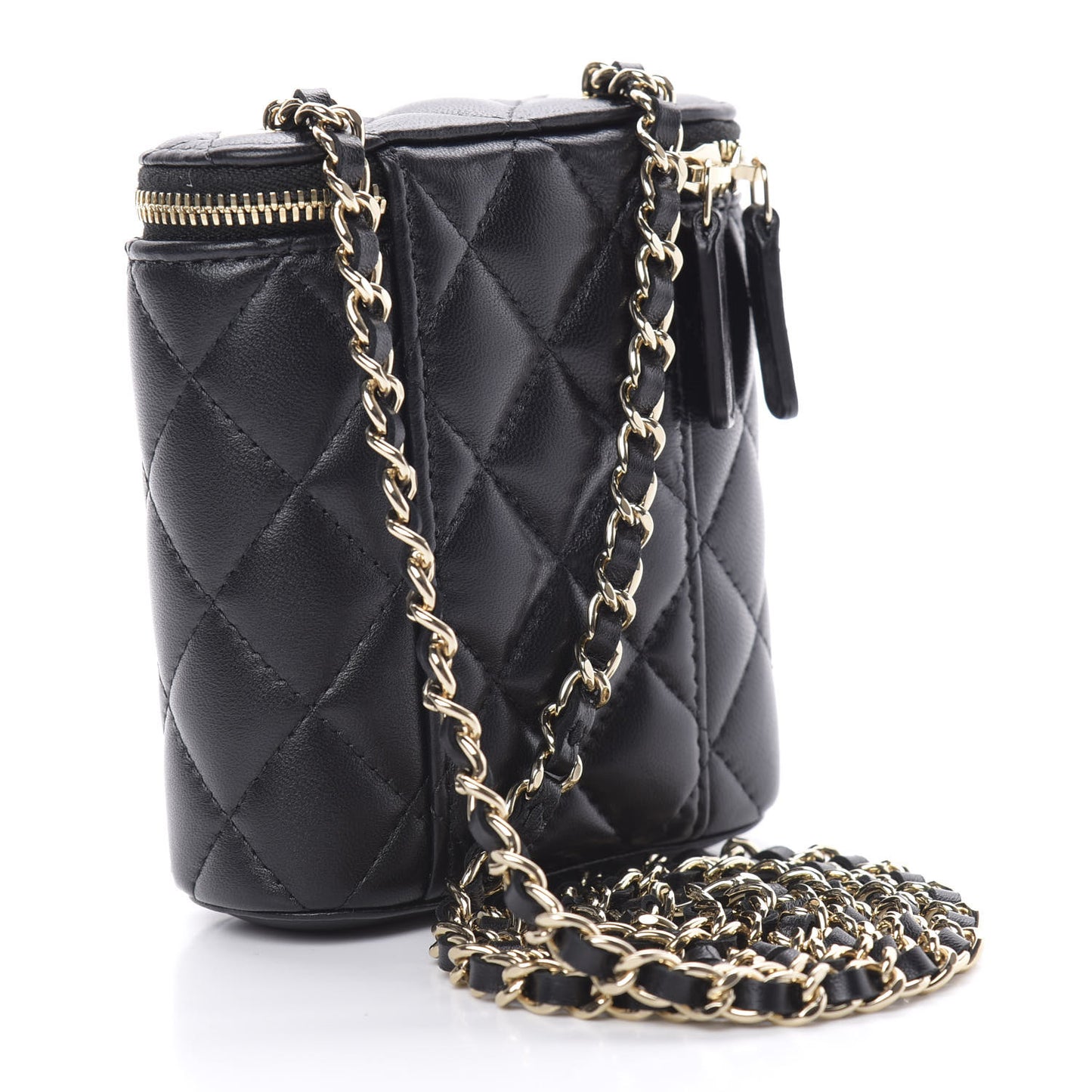 Lambskin Quilted Small Vertical Coco Beauty Vanity Case With Chain Black
