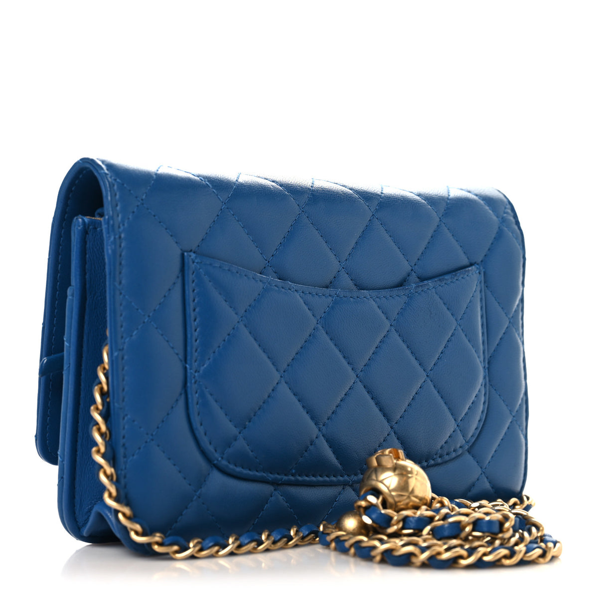 Chanel Lambskin Quilted CC Pearl Crush Wallet on Chain WOC Blue 3 of 11