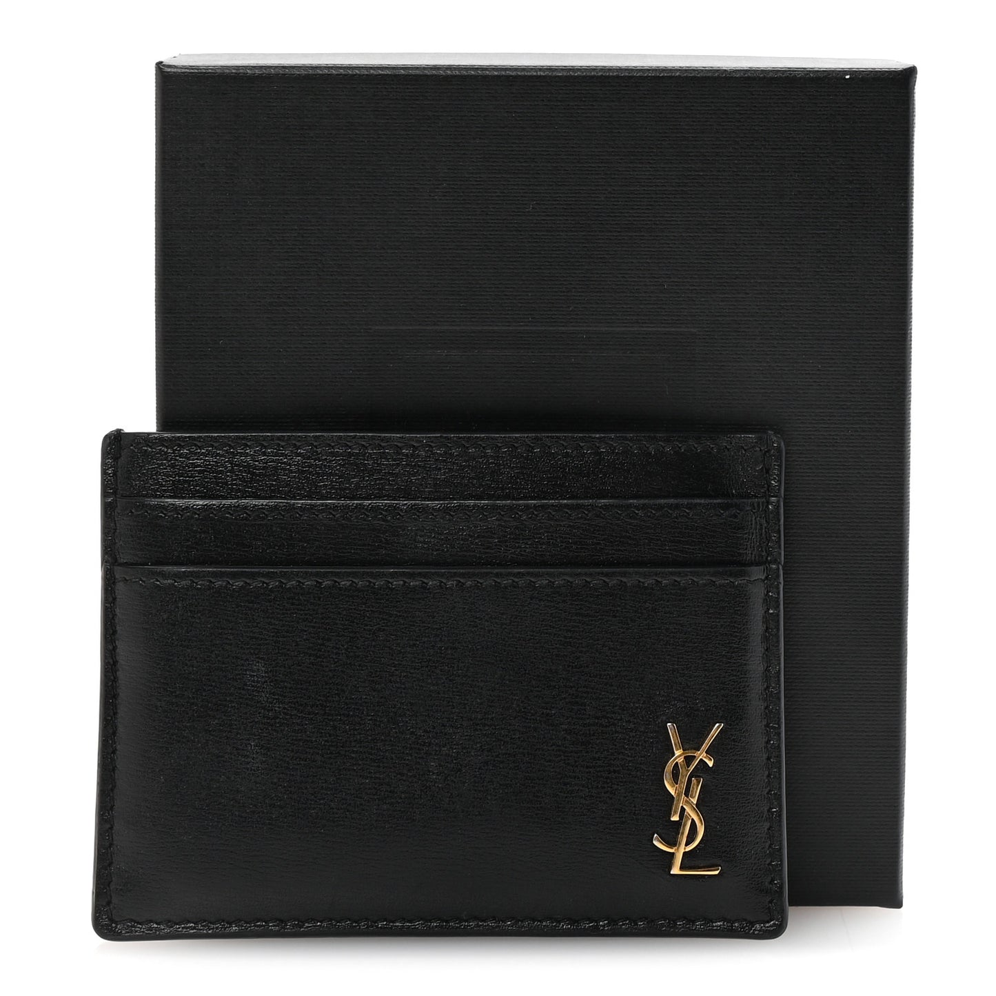 Calfskin Tiny Cassandre Credit Card Case Black